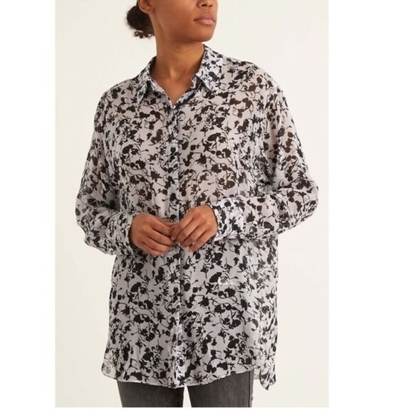 Dorothee Schumacher Women's Size XL NWT Light Blue Black Flowers Floral Blouse - Picture 2 of 14